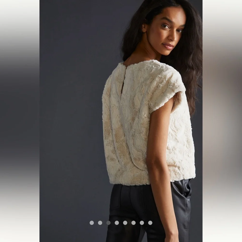Anthropologie NWT Maeve Faux Fur Tee Size L - Picture 5 of 15
